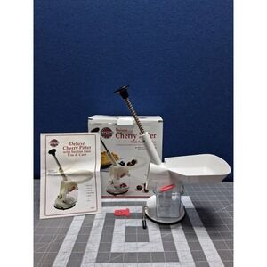Norpro Deluxe Cherry Pitter White Suction Base Model 5121 With Box Manual